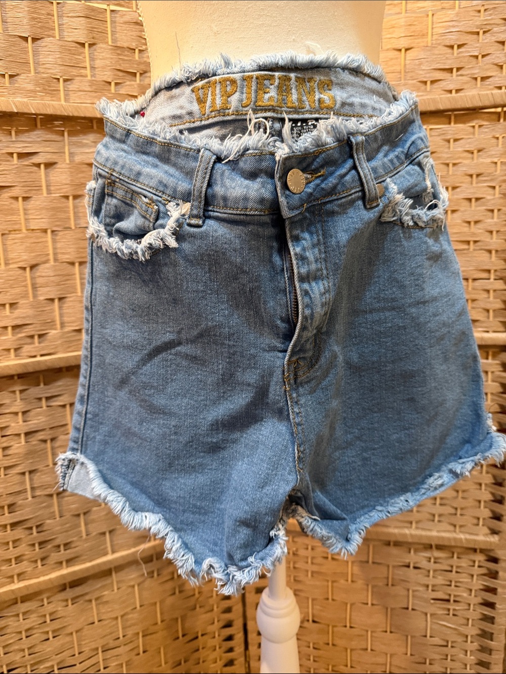 VIP Distressed Medium Blue High-Rise Denim Shorts